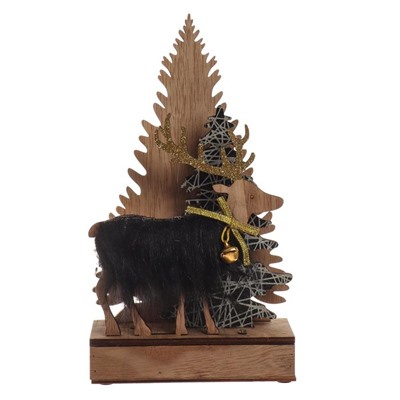 Декор с подсветкой «Ёлочки и олень с колокольчиком», 13.5×5×22 см, зелёный