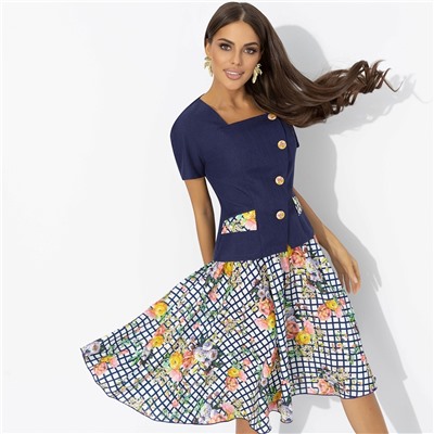 Костюм с юбкой приталенный, Радую себя (2 в 1, синяя мечта)