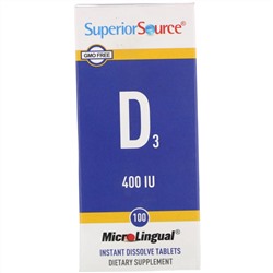 Superior Source, MicroLingual, Витамин D3, 400 IU, 100 таблеток