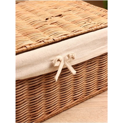 УЦЕНКА Корзинка прямоугольная с крышкой и тканевым подкладом, 33×22×15 см, ротанг
