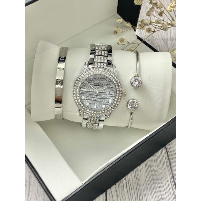 Подарочный набор для женщин часы, 2 браслета + коробка #22864429