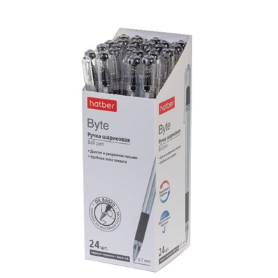 Ручка шариковая масляная "Byte" черная 0.7мм с рез.грипом в карт.дисплее (091399) Хатбер