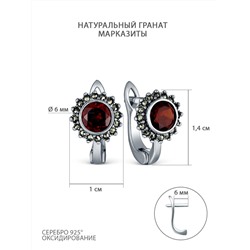 Серьги из чернёного серебра с натуральным гранатом и марказитами 925 пробы HE1754-AFG-LK