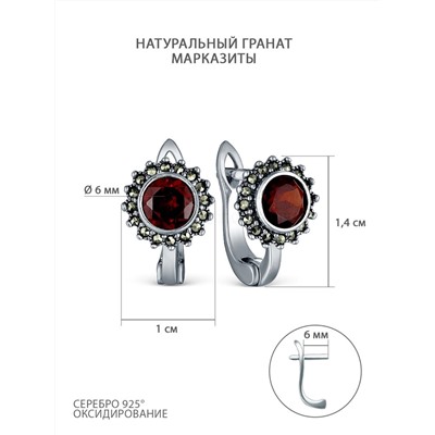 Серьги из чернёного серебра с натуральным гранатом и марказитами 925 пробы HE1754-AFG-LK