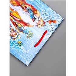 Пакет подарочный новогодний ламинированный, «Дед Мороз и Снегурочка», 18×10×22.3 см