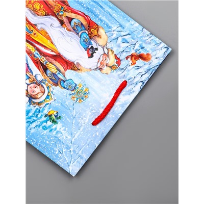 Пакет подарочный новогодний ламинированный, «Дед Мороз и Снегурочка», 18×10×22.3 см