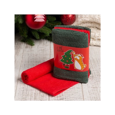 Набор новогодних махровых полотенец «Этель. С НГ», 30×30 см - 3 шт., хлопок 100%