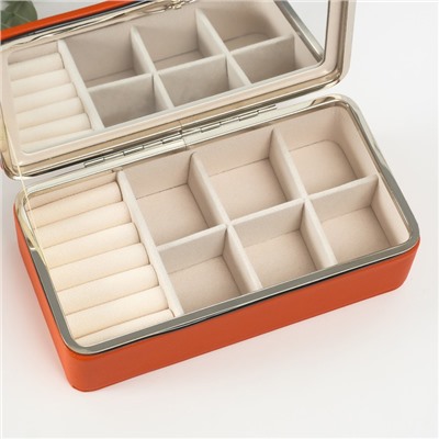 Шкатулка для украшений «Мелкая рябь», с зеркалом, искусственная кожа, оранжевая, 10×18×6 см