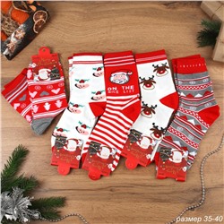 Носки р. 35-40 Новый год  / L827 /уп 10/300/ ОДНА ПАРА/ МАРКА