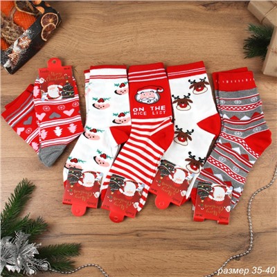 Носки р. 35-40 Новый год  / L827 /уп 10/300/ ОДНА ПАРА/ МАРКА