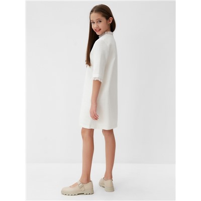 Платье нарядное для девочки MINAKU: PartyDress, с воротником, рост 116-122 см, белое