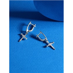 Серьги женские с гвоздиками в виде креста из серебра с фианитами родированные 925 пробы 421-10-633р