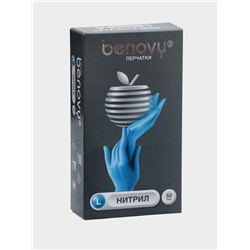 Перчатки Benovy, нитриловые, медицинские, 3 г, размер L, 50 пар, голубые