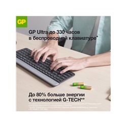 Батарейка алкалиновая GP Ultra, AA, LR6-2BL, 1.5 В, блистер, 2 шт.