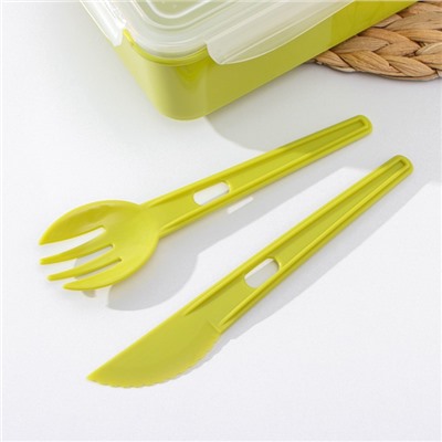 Контейнер пищевой со столовыми приборами «Take&Go», 1.1 л, 20.3×13.2×7 см, цвет зеленый