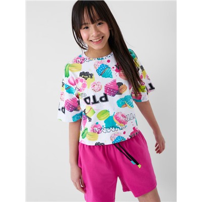 Комплект трикотажный для девочек: фуфайка (футболка), шорты