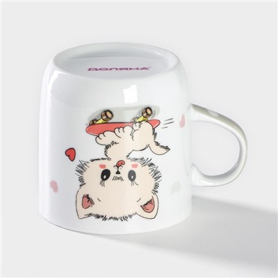 Кружка Доляна «Котёнок на скейте», 230 мл, керамика, цвет белый