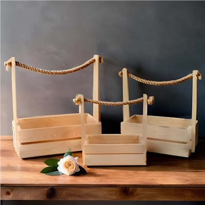 Подарочный ящик «Аром», деревянный, ручка - канат, набор 3 шт.