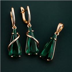 Комплект ювелирной бижутерии коллекция "Дубай" серьги и кулон, покрытие позолота, вставка: фианиты, цвет: нефритовый, арт.414.042
