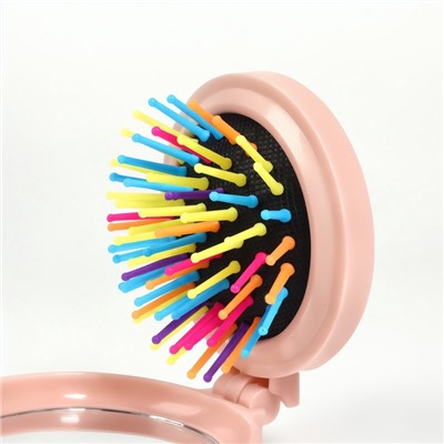 Расчёска массажная «Мягкие зверята», складная, с зеркалом, d=7.5 см, МИКС