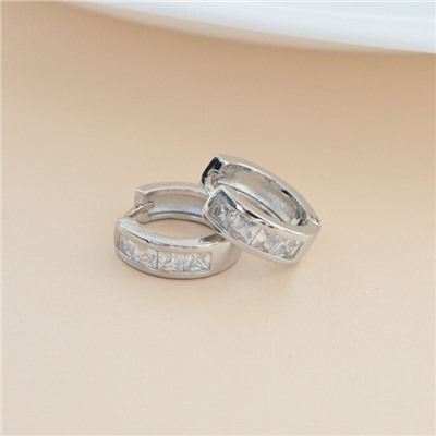 Серьги кольца дорожка ювелирная бижутерия покрытие посеребрение, вставка: фианиты, цвет: прозрачный, арт.213.465