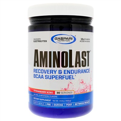 Gaspari Nutrition, Аминоласт, восстановление и выносливость по формуле BCAA Superfuel, клубника и киви, 14.8 унции(420 г)
