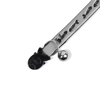 Ошейник кошачий «Рыбки», со светоотражающим покрытием, 30×1 см, серебристый