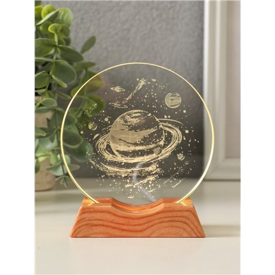 Световая фигурка стекло «Диск. Голограмма: Сатурн», 5×LED, d=10 см, USB, 10×4×11.4 см