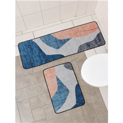 Коврики для дома Доляна «Образ», 2 шт., 40×120 см, 40×60 см, синие