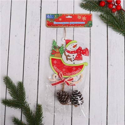 Ёлочная игрушка «Сани с шишками» снеговик 10×23 см