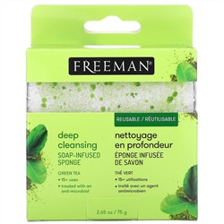Freeman Beauty, Deep Cleansing Soap-Infused Sponge, Green Tea, 1 Sponge, 2.65 oz (75 g)