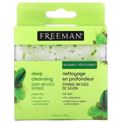 Freeman Beauty, Deep Cleansing Soap-Infused Sponge, Green Tea, 1 Sponge, 2.65 oz (75 g)