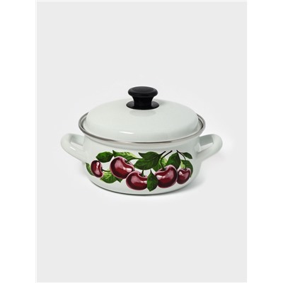Кастрюля эмалированная «Вишнёвый сад», 2 л, d=20.4 см, белая