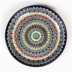 Ляган узбекский Риштанская керамика «Узоры», для плова, d=36 см, синий