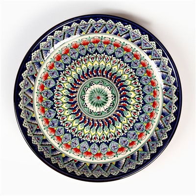 Ляган узбекский Риштанская керамика «Узоры», для плова, d=36 см, синий