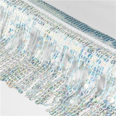 Тесьма с пайетками «Бахрома», с голографией, d=6 мм, 16 см, 4.5±0.5 м, цвет серебряный