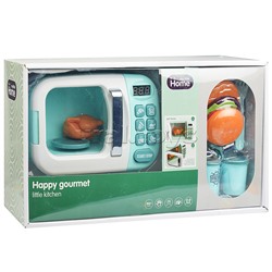 Бытовая техника "Микроволновка" с кухонными приборами и набором продуктов, бирюзовый, (свет, звук) в коробке