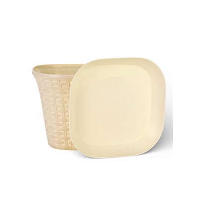 Кашпо для цветов «Ротанг», 6.9 л, 25.6×25.6×18.8 см, пластиковое, с поддоном, бежевое