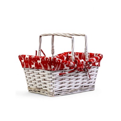 Корзина плетёная для хранения «Новогодняя», 37×28×18 см, ручка h=13 см, белая