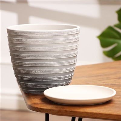 Горшок для цветов «Букле», 2.3 л, d=17.5 см, h=15.5 см, керамический, с поддоном, серый