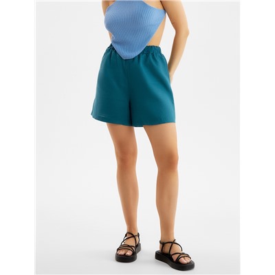 Шорты женские на резинке льняные MINAKU: Safari, изумрудные, размер 44