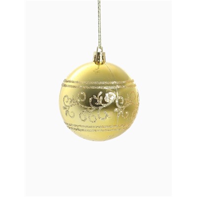 Ёлочные игрушки «Узор ассорти», шары новогодние, d=8 см, набор 6 шт., золотистый