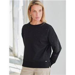 Свитшот из эластичного футера с принтом стразами