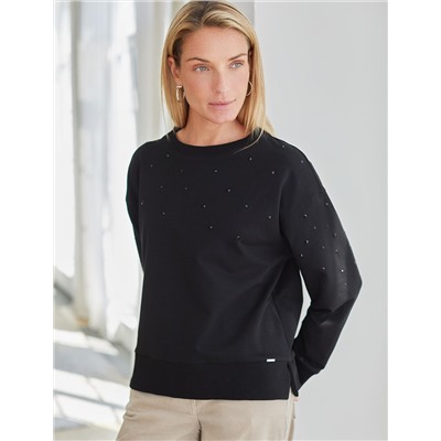 Свитшот из эластичного футера с принтом стразами