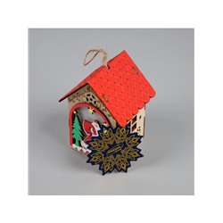 Ёлочная игрушка «Домик с Дедом Морозом», 11×8.5×7.5 см, 1 LED, от батареек, свечение тёплое белое