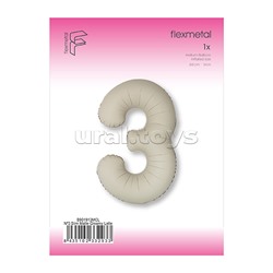 Шар (40''/102 см) Цифра, 3 Slim, Кремовый Латте, Матовый, 1 шт. в уп.