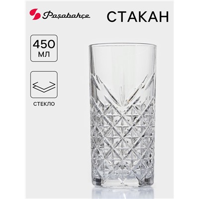 Стакан высокий Paşabahçe Timeless, 450 мл, стекло, прозрачный