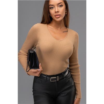 Женский джемпер в рубчик с V-вырезом Happyfox