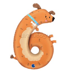 Шар (35''/89 см) Цифра, 6 Щенок, 1 шт. в уп.