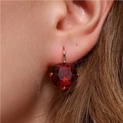 Серьги с кристаллом под Swarovski ювелирная бижутерия коллекция "Дубай" покрытие позолота, вставка: стекло, цвет: красный, арт.414.689